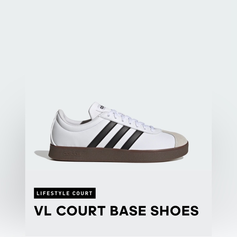 adidas VL Court Base Classic White/Black Sneakers with Suede Toe Sz 7.5